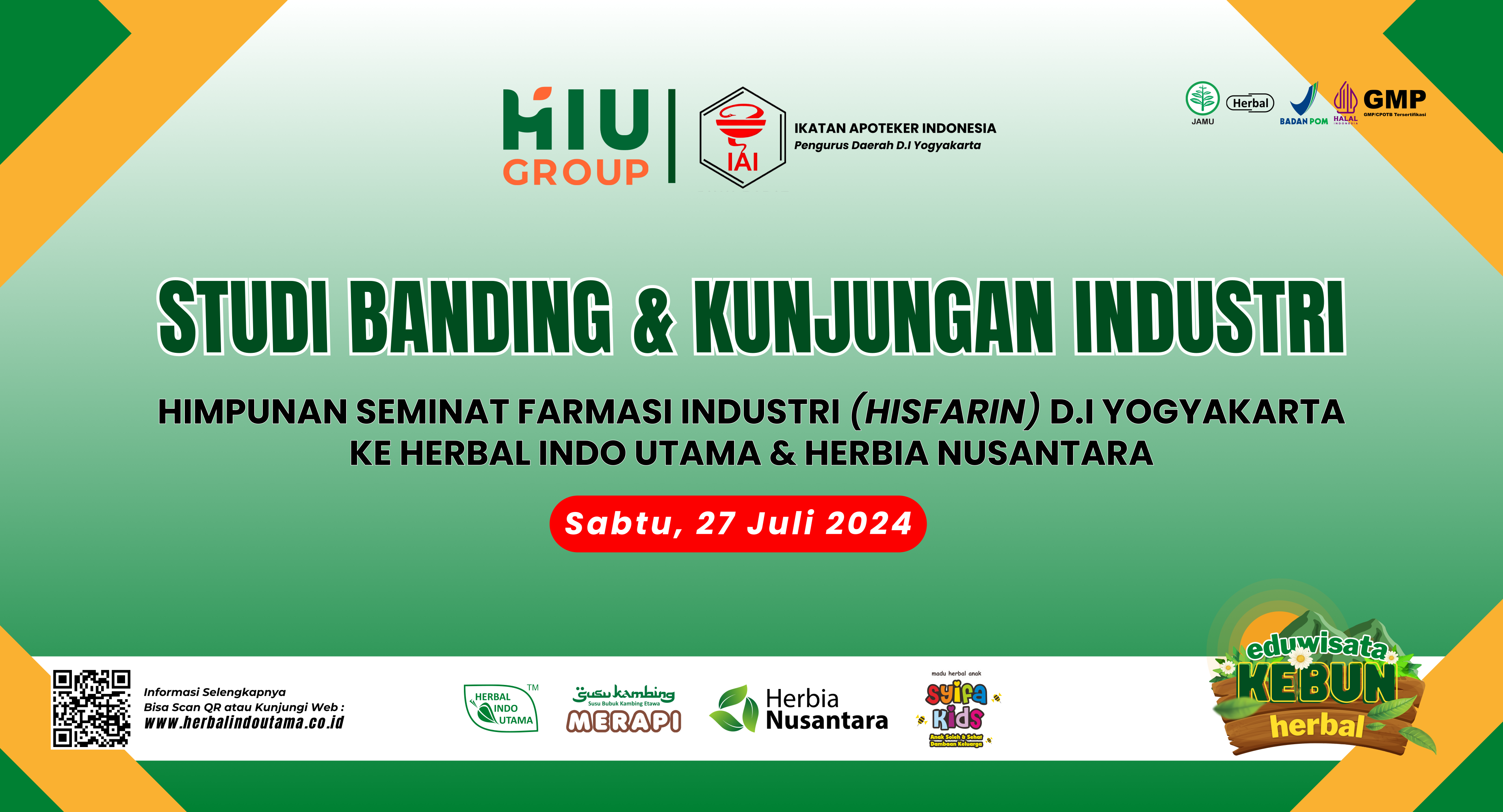 Himpunan Seminat Farmasi Industri (HISFARIN) Daerah Istimewa Yogyakarta, sukses melakukan studi banding dan kunjungan industri ke Herbal Indo Utama pada Sabtu, 27 Juli 2024.