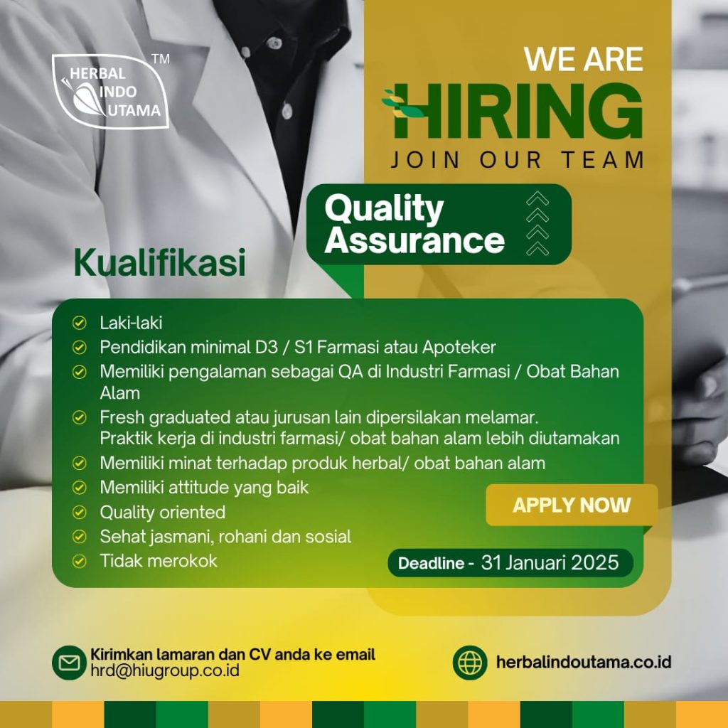 Lowongan Pekerjaan Quality Assurance Herbal Indo Utama Magelang